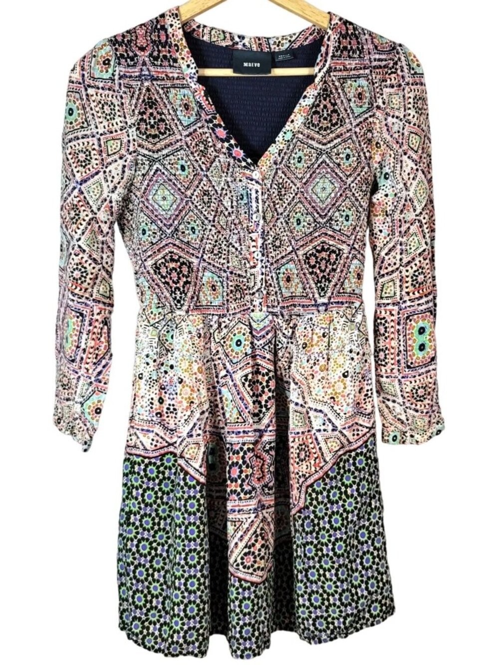 Maeve Tiled Amethyst Boho Dress Small Lined Buttons Smocked Anthropologie READ